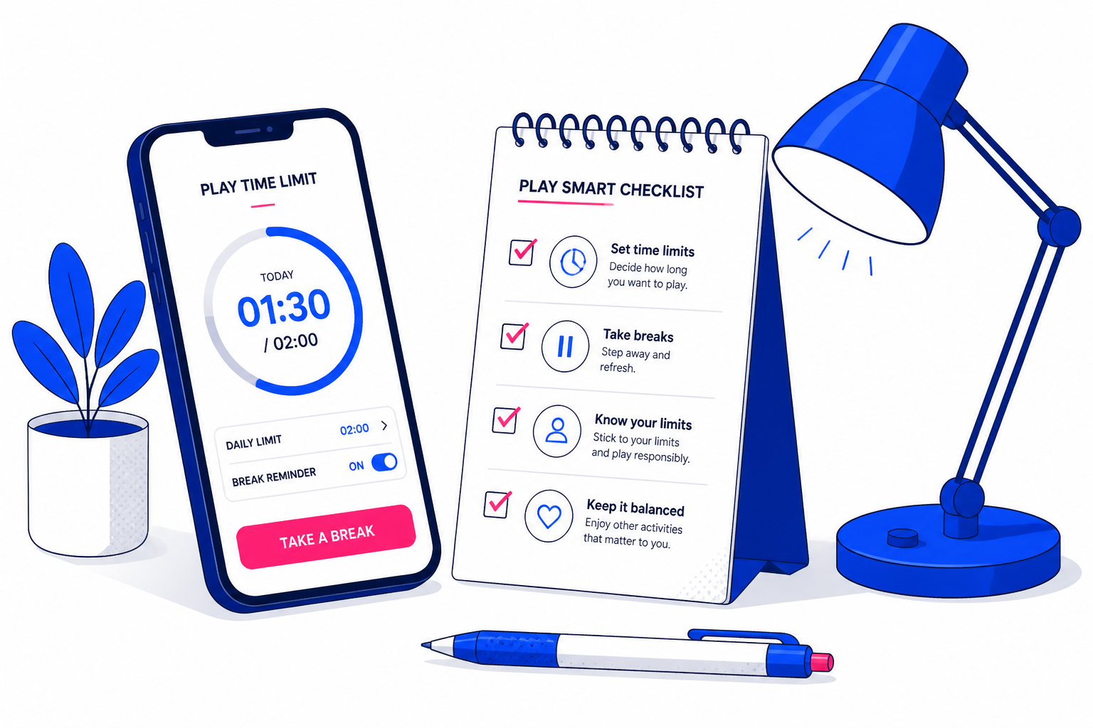 Desk scene with a phone timer and checklist notepad